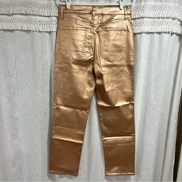 Express Ladies Rose Gold High Waisted Metallic Coated Modern Straight Jeans NWT - Picture 8 of 12